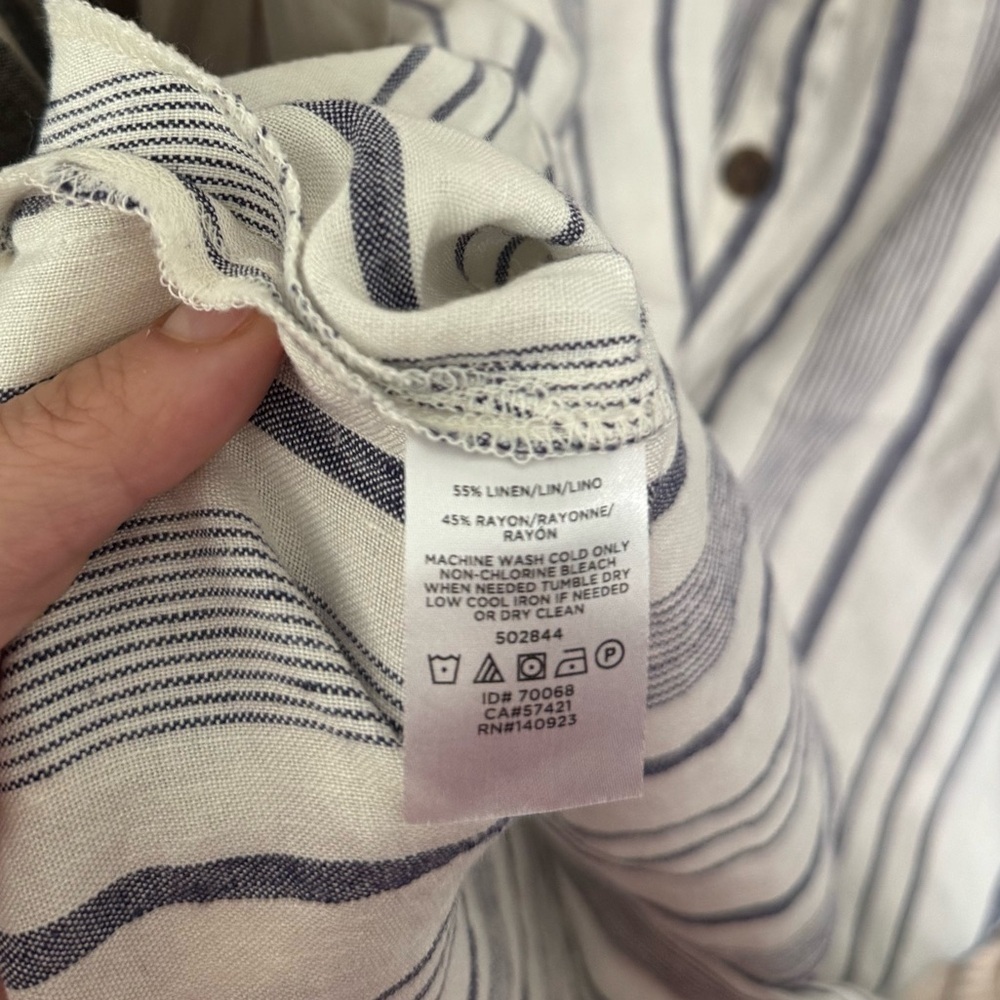 LOFT Linen Blend V-Neck Striped Blouse - Picture 5 of 5